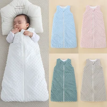 Хлопковый детский спальный мешок в плюшевый горошек, детское непромокаемое одеяло без рукавов, сохраняющее тепло благодаря двусторонней молнии, спальный мешок для малышей