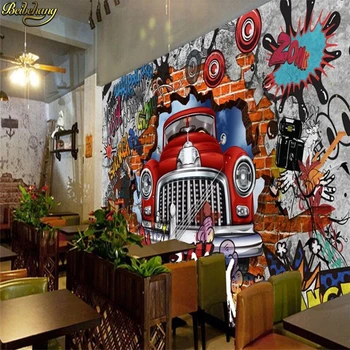 beibehang papel de parede Пользовательские обои фреска ретро ностальгический европейский 3D кирпичная стена автомобиля граффити большая фреска 3d обои