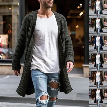 Осенне-зимний Новый мужской свитер 2023 года, Кардиган, Однотонное пальто свободной вязки, свитер