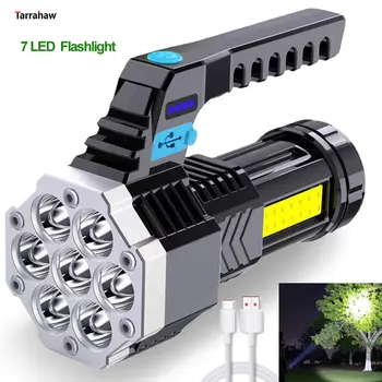 Мощные светодиодные фонари Cob Side Light из легкого материала ABS, 7LED перезаряжаемый фонарик, мощный со встроенной батареей