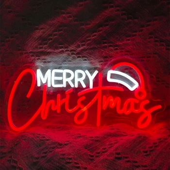 Неоновая вывеска Merry Christmas для спальни, бара, паба, клубной вечеринки, рождественских настенных украшений с акриловой доской, Рождественской шляпы, светодиодной вывески