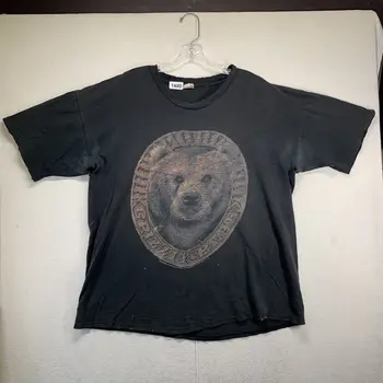 Винтажная футболка 90-х годов с изображением медведя Гризли, размер XL, выцветшие потертые длинные рукава