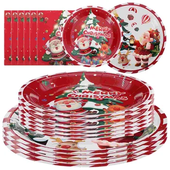 40 Шт Рождественской посуды Тарелки для вечеринки по случаю Дня Рождения Бумажный Одноразовый набор Столовая посуда Чашка Пластиковая