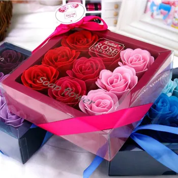 9шт Креативная имитация градиента Розовое мыло Ванна с ароматом цветов Душ для тела Романтическая свадьба Подарок на День Святого Валентина с коробкой