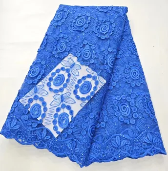 Новейшая небесно-голубая африканская кружевная ткань 2023 года, высококачественное кружево, французская кружевная ткань из молочного шелка с блестками, нигерийское вечернее платье