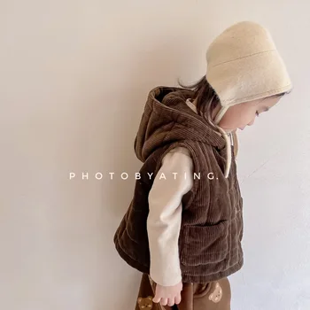 Детская осенне-зимняя одежда 2023 года, Новый Корейский Детский хлопковый утепленный жилет, однотонная зимняя одежда для девочек