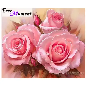 Алмазная вышивка Ever Moment Розовые цветы розы Алмазная Мозаика с квадратными сверлами Украшение дома Алмазная живопись ASF1107