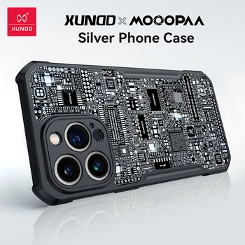 Xundd X Mooopaa Для iPhone13 Pro Max Case Future Схема Покрытия Ручной работы Противоударная Задняя Крышка Для iPhone12 Pro Max Case Серебристая