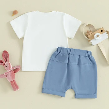 Пасхальная одежда для маленьких мальчиков, футболка с принтом Кролика, короткий рукав, шорты с эластичной резинкой на талии, 2 предмета, летний милый наряд из 2 предметов