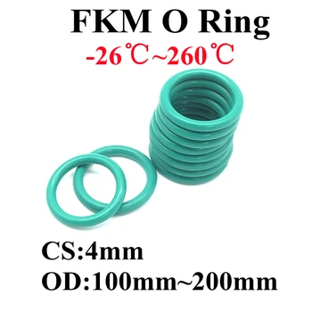 2шт FKM Уплотнительное Кольцо CS 4 мм OD 100 ~ 200 мм Уплотнительная Прокладка Изоляционное Масло Высокая Термостойкость Фторкаучуковое Уплотнительное Кольцо Зеленый