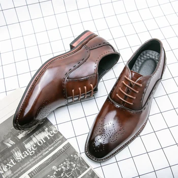 Мужская обувь из натуральной кожи в британском стиле, резные туфли с перфорацией типа 