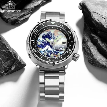 ADDIESDIVE 300m Dive Автоматические часы NH35 Сапфировая Поверхность для серфинга С большим циферблатом Механические мужские часы для серфинга с тунцом Светящиеся наручные часы