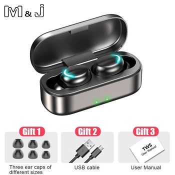 Беспроводные наушники M & J TWS Bluetooth 5.1, спортивные наушники, гарнитура с микрофоном, зарядная коробка, наушники для всех смартфонов