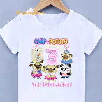 детская футболка с героями мультфильмов для мальчиков и девочек, одежда для детей 3, 4, 5 лет, футболка на день рождения для девочек, футболка с рисунком чипсов и картофеля, кавайные футболки