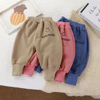 Детские плюшевые утепленные брюки Осень-зима для мальчиков и девочек, утепленные повседневные брюки для младенцев, детские двусторонние бархатные брюки