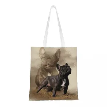 Сумка для покупок Kawaii Cool French Bulldog, многоразовая холщовая сумка для покупок продуктов для домашних собак