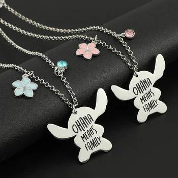 Ожерелье Stitch Ожерелья дружбы Брелок Ohana Meanss Семья Персонализированные ювелирные изделия из нержавеющей стали Подарки для мальчиков и девочек