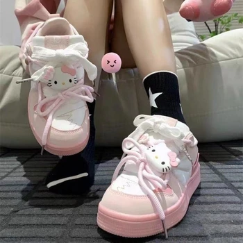 Кроссовки Kawaii Sanrios Kuromi My Melody Hello Kittys, мультяшные Белые туфли, кроссовки на толстой подошве, Универсальная Милая повседневная обувь