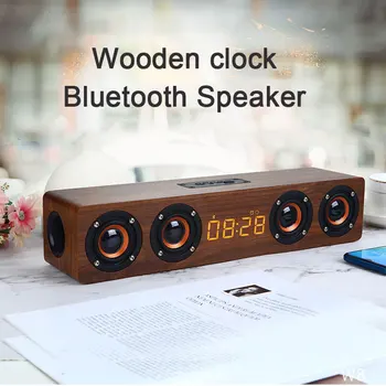 USB-динамики Bluetooth, 4 динамика, Деревянная звуковая панель, сабвуфер, звуковая колонка со светодиодным дисплеем часов, звуковая система FM-радио, бумбокс