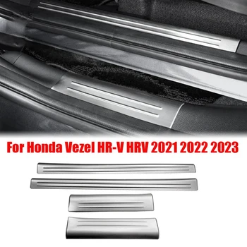 AU05 -4Pcs Накладка Педали Порога Передней Задней Внутренней Двери для Honda Vezel HR-V HRV 2021-2023 Накладка Серебристая
