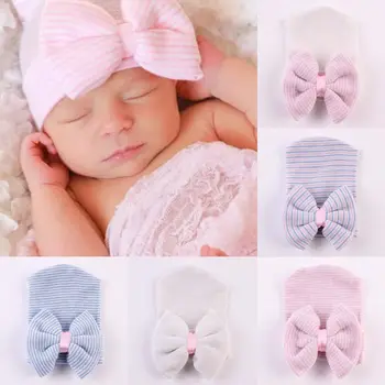 5 цветов, новорожденная девочка, красочная полосатая шапочка с бантом, больничная теплая мягкая шапочка-бини 0-6М