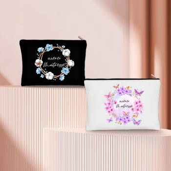 Французская косметичка Merci Maîtresse с цветочным рисунком, сумка для макияжа на молнии, Переносная дорожная сумка для хранения, Лучшие подарки для учителей