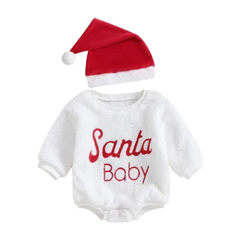 Рождественский комбинезон для новорожденных девочек и мальчиков, толстовка, боди с Санта-Клаусом, шапка, рождественская одежда для младенцев, наряды