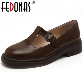 FEDONAS/ Женские туфли-лодочки на платформе в ретро-стиле из натуральной кожи с Т-образным ремешком, Женские туфли на высоком каблуке, весна-лето, повседневная рабочая одежда для студентов