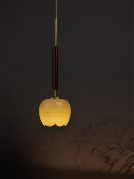 Китайские Классические Постмодернистские Подвесные светильники из медного дерева LED E27, Декоративная Подвесная лампа из нефритового стекла, спальня, кабинет, Лестница, бар