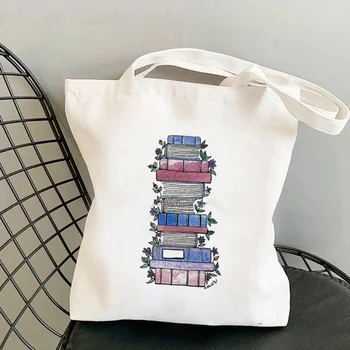 Сумка-тоут Shopper Цветочные книги С принтом Мультфильмов женская сумка-шоппер в стиле Харадзюку для девочек, сумка для покупок на плечо, Женская Холщовая сумка