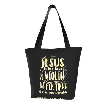 С Иисусом в сердце и Скрипкой в руке Сумки Портативная хозяйственная сумка большой емкости