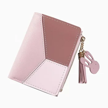 Новый кошелек, Женский короткий модный зажим для денег на молнии, контрастный цвет, Студенческий кошелек для монет, Женская сумка для карт, кошелек