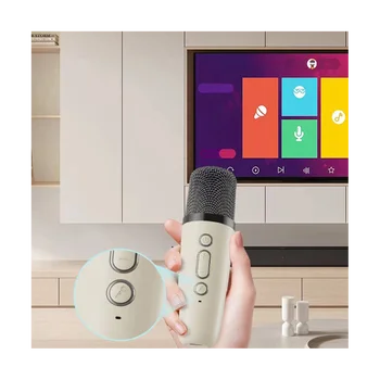 Портативный K12 Bluetooth Маленький домашний динамик с микрофоном KTV с 1 микрофоном для подарков на День рождения, домашних вечеринок Бежевого цвета