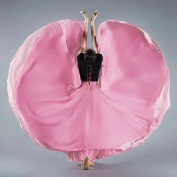 Балетная танцевальная юбка для женщин плиссированная юбка с 720 градусами, однотонная шифоновая юбка-качели большого размера, современное классическое танцевальное сценическое представление