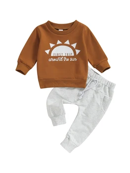 Осенняя одежда Для маленьких мальчиков, Толстовки с капюшоном с милым животным принтом и штаны для бега Трусцой, Комплект одежды из 2 предметов