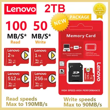 Lenovo 2TB 1TB Micro TF /SD Карта 256GB SD / TF Флэш-Карта Памяти 512GB 128GB V60 Mini SD Card A2 Cartao De Memoria Для Телефонных Дронов