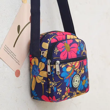 Маленькая тканевая сумка через плечо с цветочным рисунком для женщин среднего возраста, повседневная нейлоновая холщовая сумка для пожилых матерей