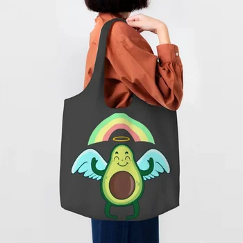 Холщовая сумка для покупок Angel Avocado на заказ, женская, прочная, Большой емкости, Бакалея, Фрукты, веганские сумки для покупок, сумки для фотографий, сумки