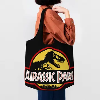 Многоразовая хозяйственная сумка с принтом динозавра из парка Юрского периода, женская холщовая сумка через плечо, моющиеся продуктовые сумки для покупок, сумочка