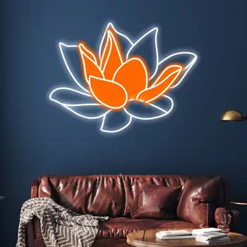 Неоновая вывеска Lotus, логотип с цветущим цветком, Неоновый свет, Персонализированные подарки, бар, магазин, Домашняя вывеска, Декор стен, Логотип ресторана, часть Хэллоуина