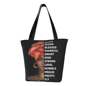 Изготовленные на заказ Африканские Женщины Американская Черная Королева Холщовая сумка для покупок Женская Прочная Продуктовая сумка для покупок