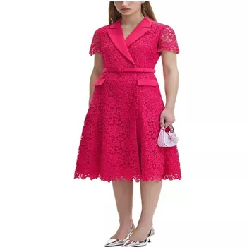 MULONG Красное Элегантное вечернее платье для матери жениха трапециевидной формы С коротким рукавом и V-образным вырезом Длиной до колен, кружевное вечернее платье для свадеб