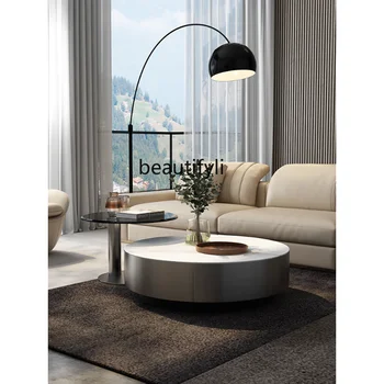 Итальянская минималистская Каменная плита, круглый чайный столик, Гостиная, Небольшая квартира, Легкая роскошь и простота, Современный шкаф для телевизора