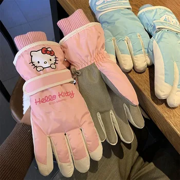 Лыжные Перчатки Miniso Sanrio Hello Kitty Cinnamoroll Pochacco Kawaii Термальные Перчатки Толстые Ветрозащитные Перчатки Уличные Перчатки Подарок Для Девочки