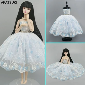 Бело-голубое модное балетное платье в цветочек для куклы Барби, наряды, аксессуары для кукол, танцевальный костюм, 3-слойная юбка, одежда 1/6 Игрушки