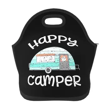 Неопреновая сумка для ланча Happy Camper / Ланч-бокс / тотализатор для ланча / Сумки для пикника, изолированный холодильник, органайзер для путешествий, Школьный Рабочий Офис