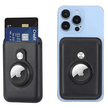 Подходит для Кошелька для телефонных карт MagSafe со Встроенным карманом AirTag, Чехла AirTag для iPhone 12 13 14 Pro, Магнитной сумки для карт на присоске