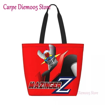 Изготовленная на заказ холщовая сумка Mazinger Z для покупок, женская, перерабатывающая продукты большой емкости, робот-НЛО, сумки для покупок из аниме и манги