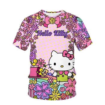 Летняя новая Короткая футболка Sanrio Kawaii Y2k Для девочек в стиле Ретро, Эстетичный Милый Топ с рисунком 