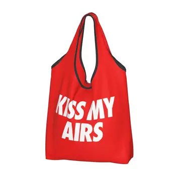 Сумка для продуктов Kiss My Airs, прочная, многоразовая, складная, для вторичной переработки, экосумка для покупок, для тяжелых условий эксплуатации, моющаяся, прикрепленная к сумке